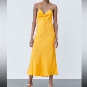Zara Premium Black Label Yellow Halter-Back Slip Maxi Dress